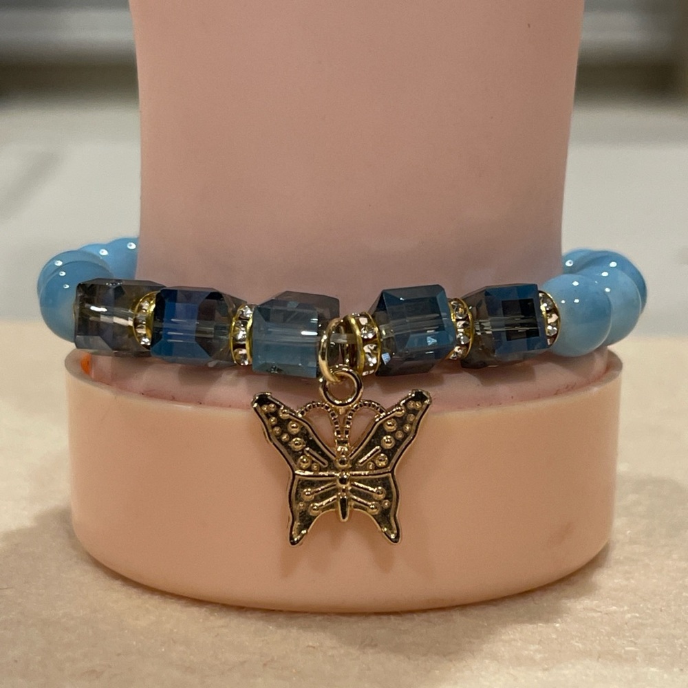 Gold and Blue Butterfly Charm Bracelet Set (2) - Picture 4 of 6